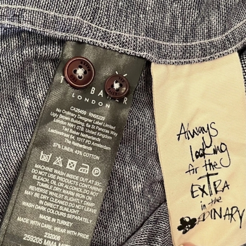 EUC -TED BAKER Men's Heathered Blue linen cotton knit Button Down Shirt - size 3 - Picture 8 of 9